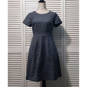 Boden Odelia Star Print Dress Women's Petite 6 Navy Short Sleeve Pockets Stretch